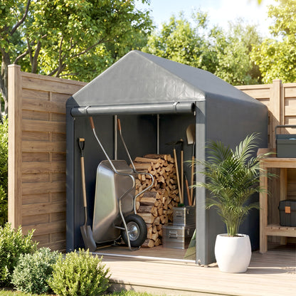 Carpa Para Herramientas Outsunny Metal Galvanizado, Pe Gris Oscuro 120x179x165 Cm_4