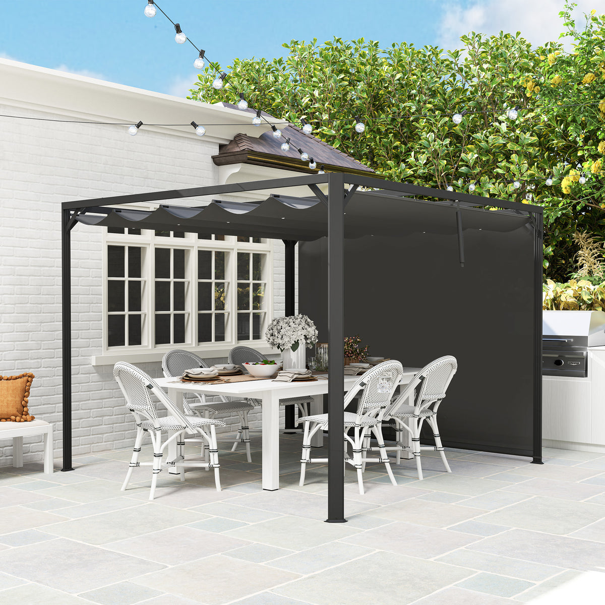 Pérgola Outsunny Aluminio, Tela De Poliéster Gris Oscuro 300x300x227 Cm_3