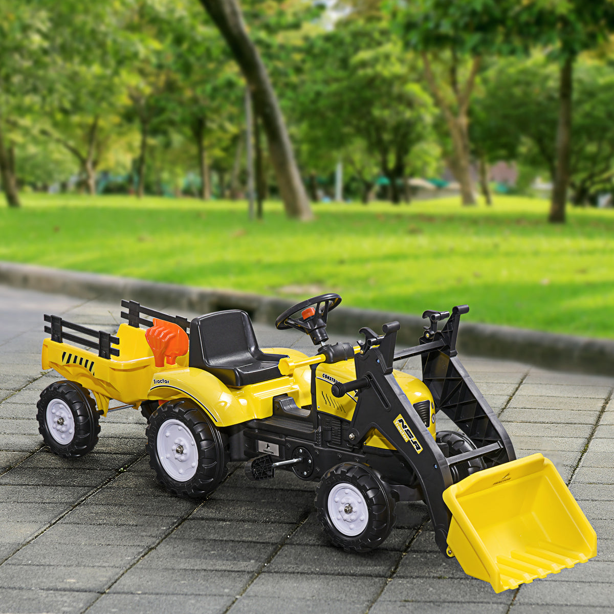 Tractor Infantil Homcom Pp, Pvc, Metal Amarillo 167x41x52 Cm_1