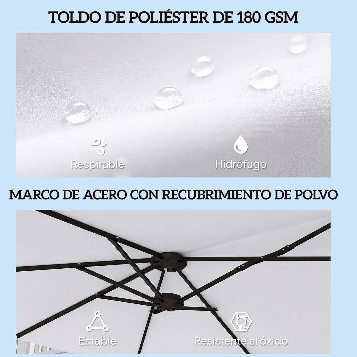Sombrilla Doble Outsunny Metal, Poliéster Blanco 459x266x235 Cm_5