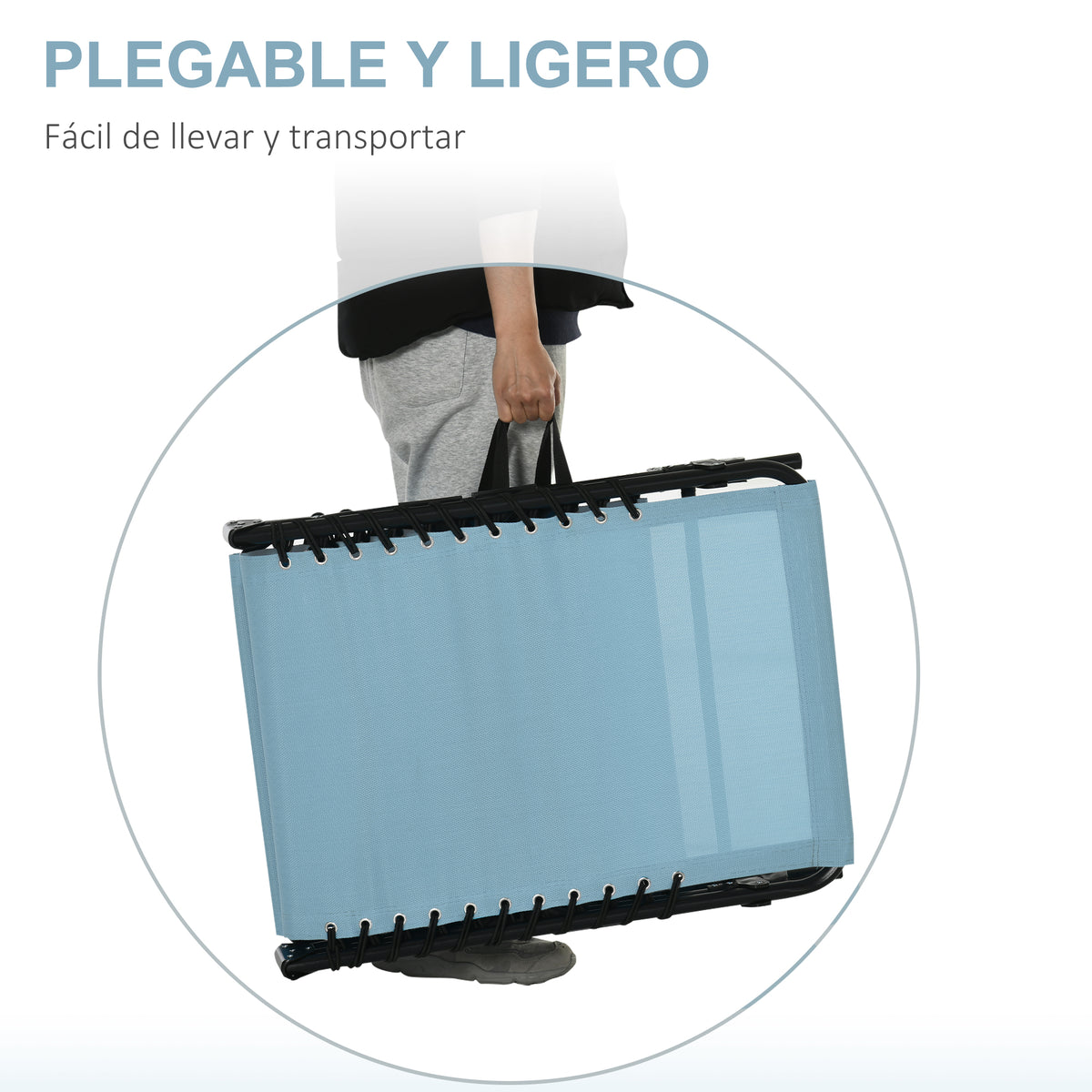 Tumbona Plegable Outsunny Acero, Textilene Azul Claro 189x58x30 Cm_5