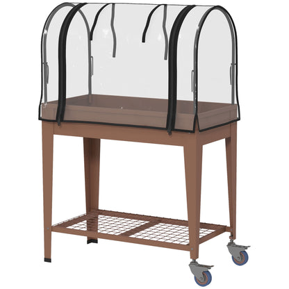 Mesa De Cultivo Outsunny Metal, Plástico Marrón 80x40x120 Cm_0