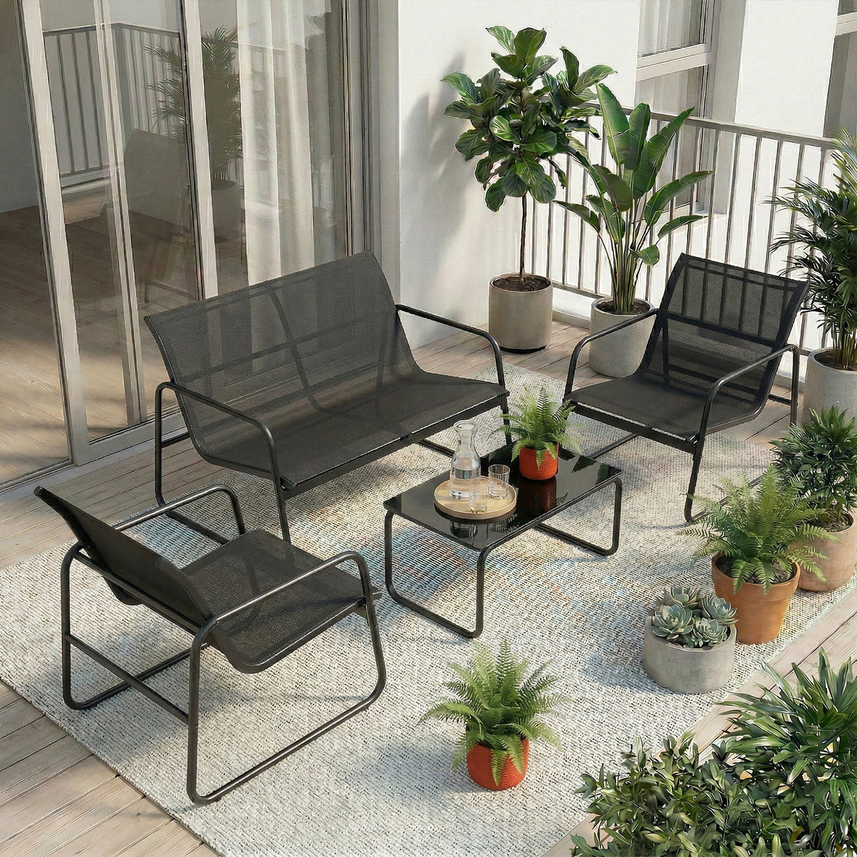 Muebles De Jardín Outsunny Acero, Textilene Gris Oscuro Y Negro 112x73x74 Cm_4