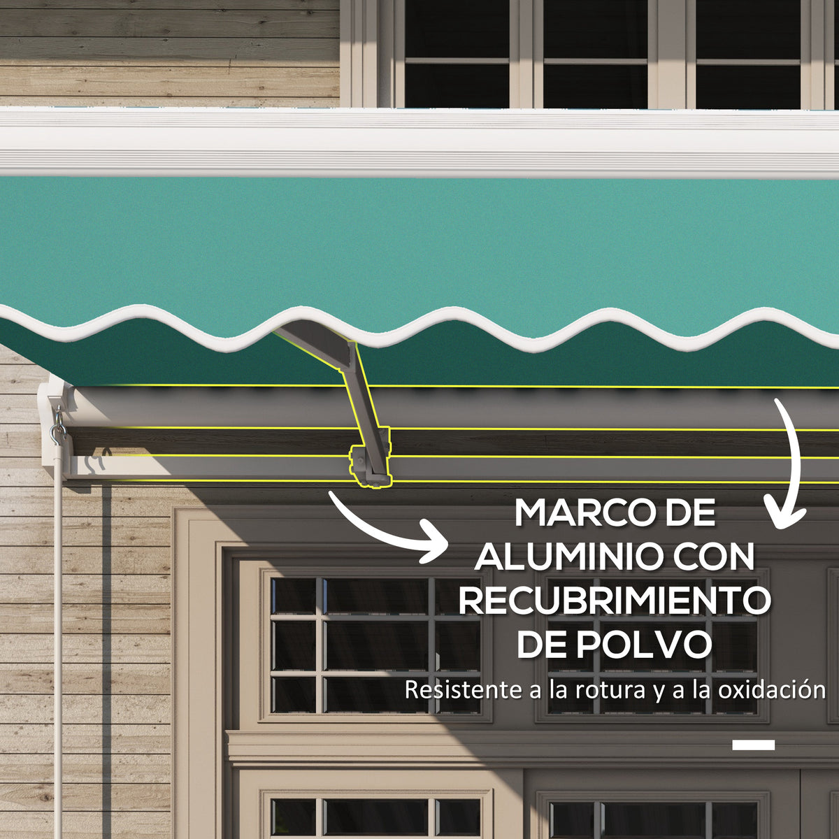 Toldo Manual Plegable Outsunny Verde 395x245 Cm Aluminio Metal_5