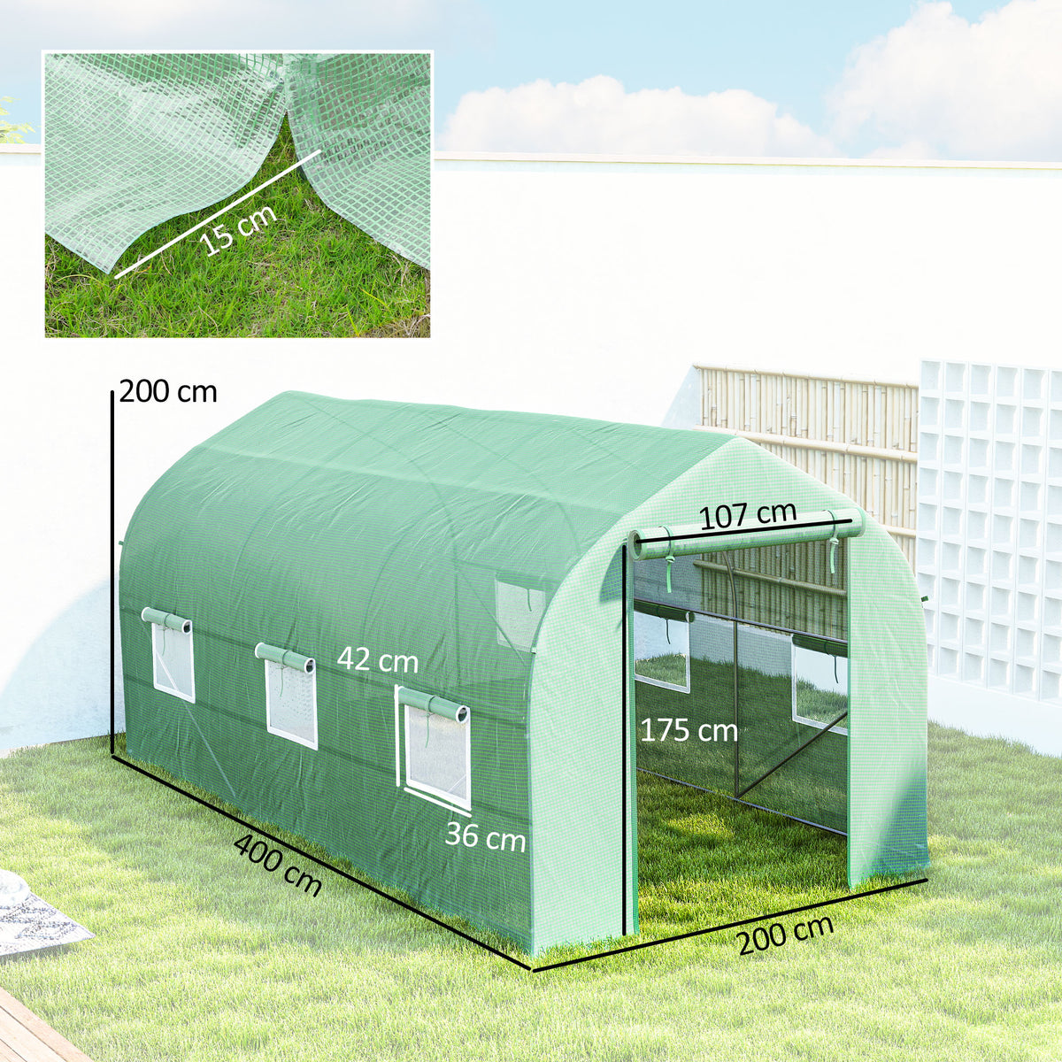 Invernadero De Jardín Túnel 6 Ventanas Outsunny 400x200x200 Cm Verde_2