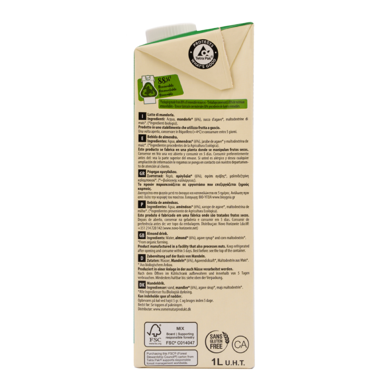 Bebida Vegetal de Almendra endulzada con Ágave BIO EcoMil 1 L