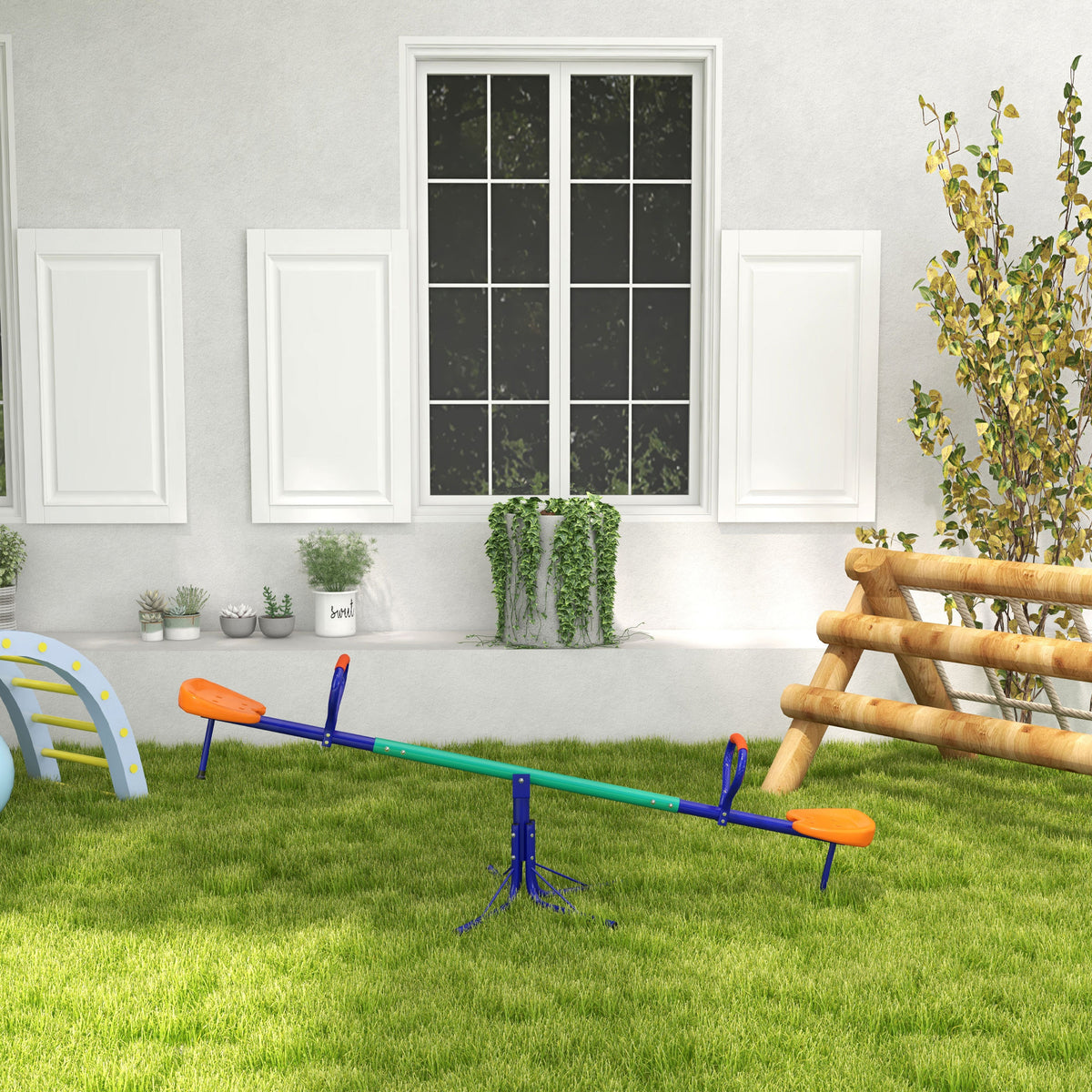 Balancín Infantil Outsunny Acero, Pp Multicolor 192x60x60 Cm_1