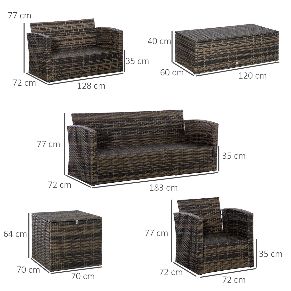 Conjunto De Jardín Outsunny Ratán Pe, Metal Caqui 183x72x77 Cm_2