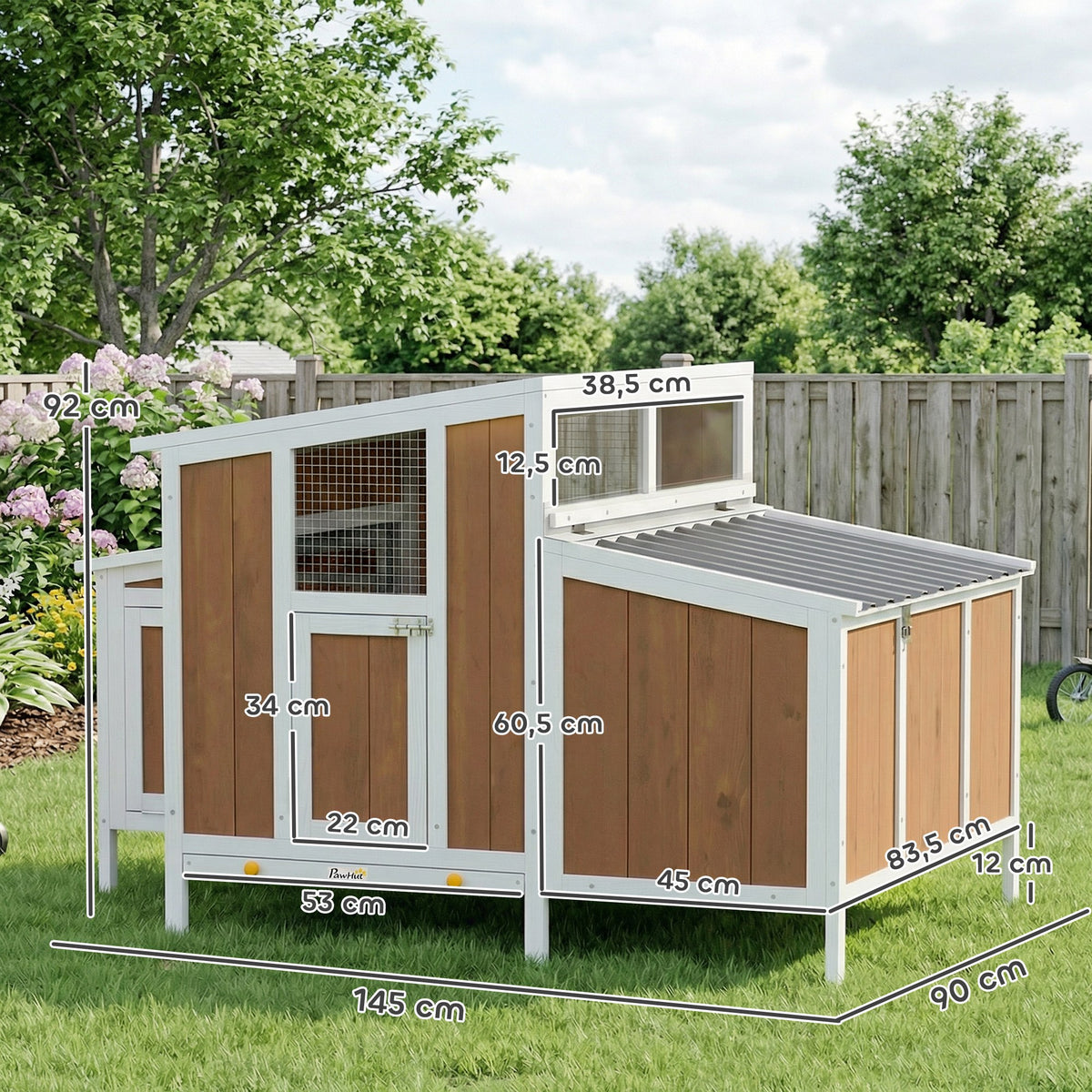 Gallinero Pawhut Madera De Pino, Pet Marrón 145x90x92 Cm_2