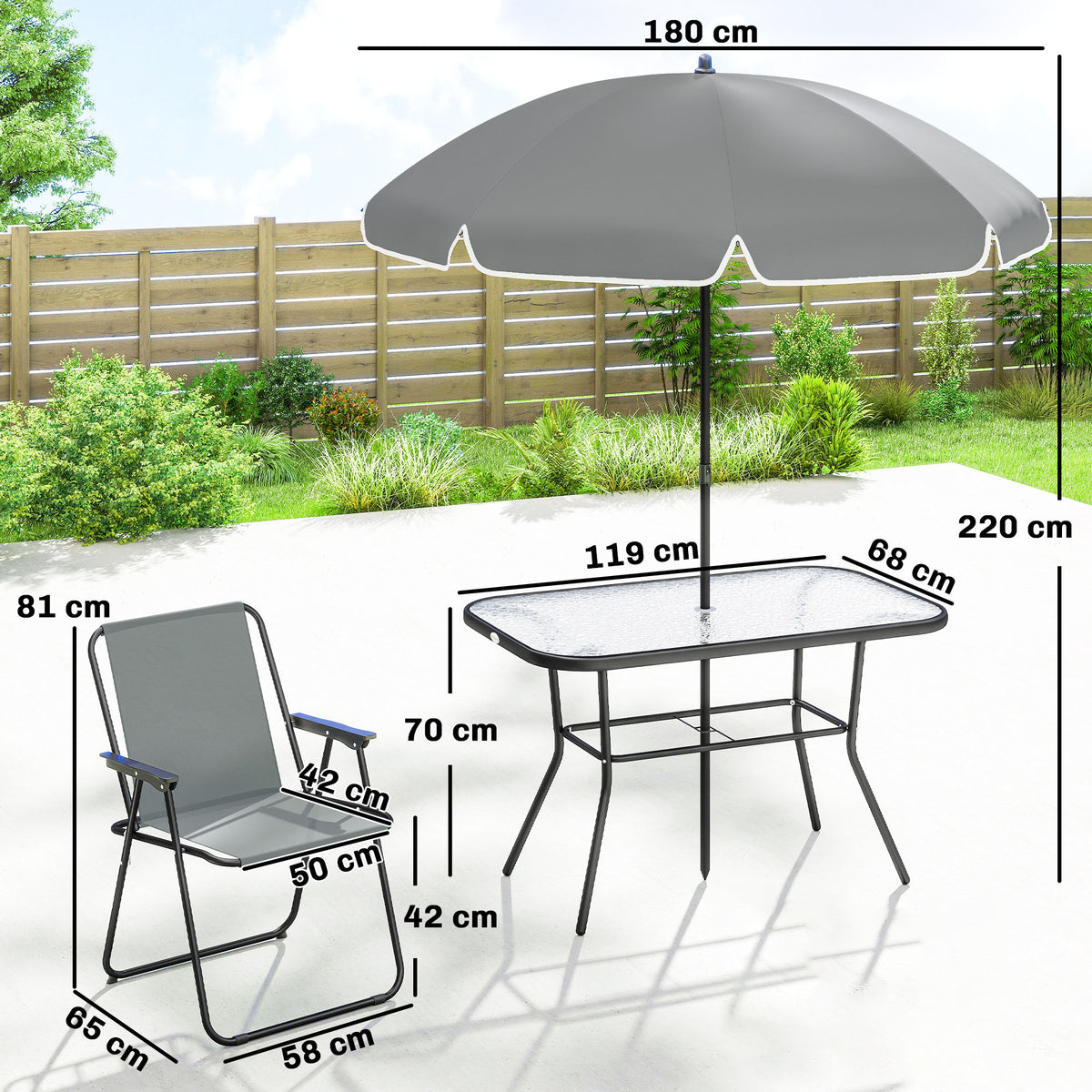 Conjunto De Jardín Outsunny Acero, Textilene Gris 119x68x70 Cm_2