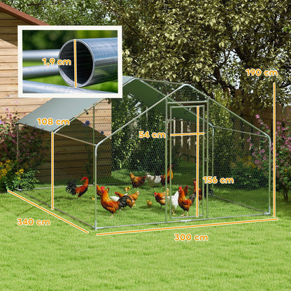 Gallinero Para Exterior Pawhut Acero Plata 300x340x190 Cm_2