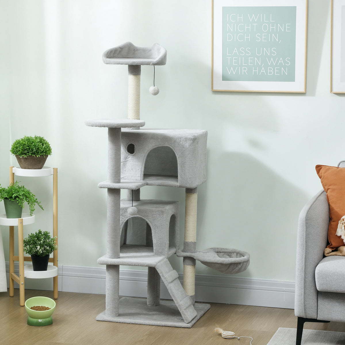 Pawhut Árbol Rascador Para Gatos 140 Cm Con Múltiples Plataformas Gris Claro_1