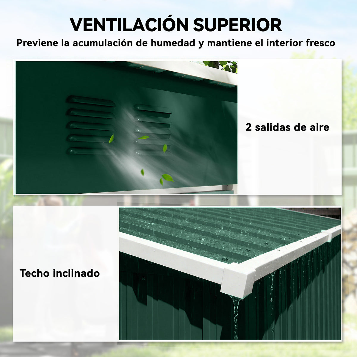 Caseta De Jardín Outsunny Acero Galvanizado Verde 163x90x179 Cm_5