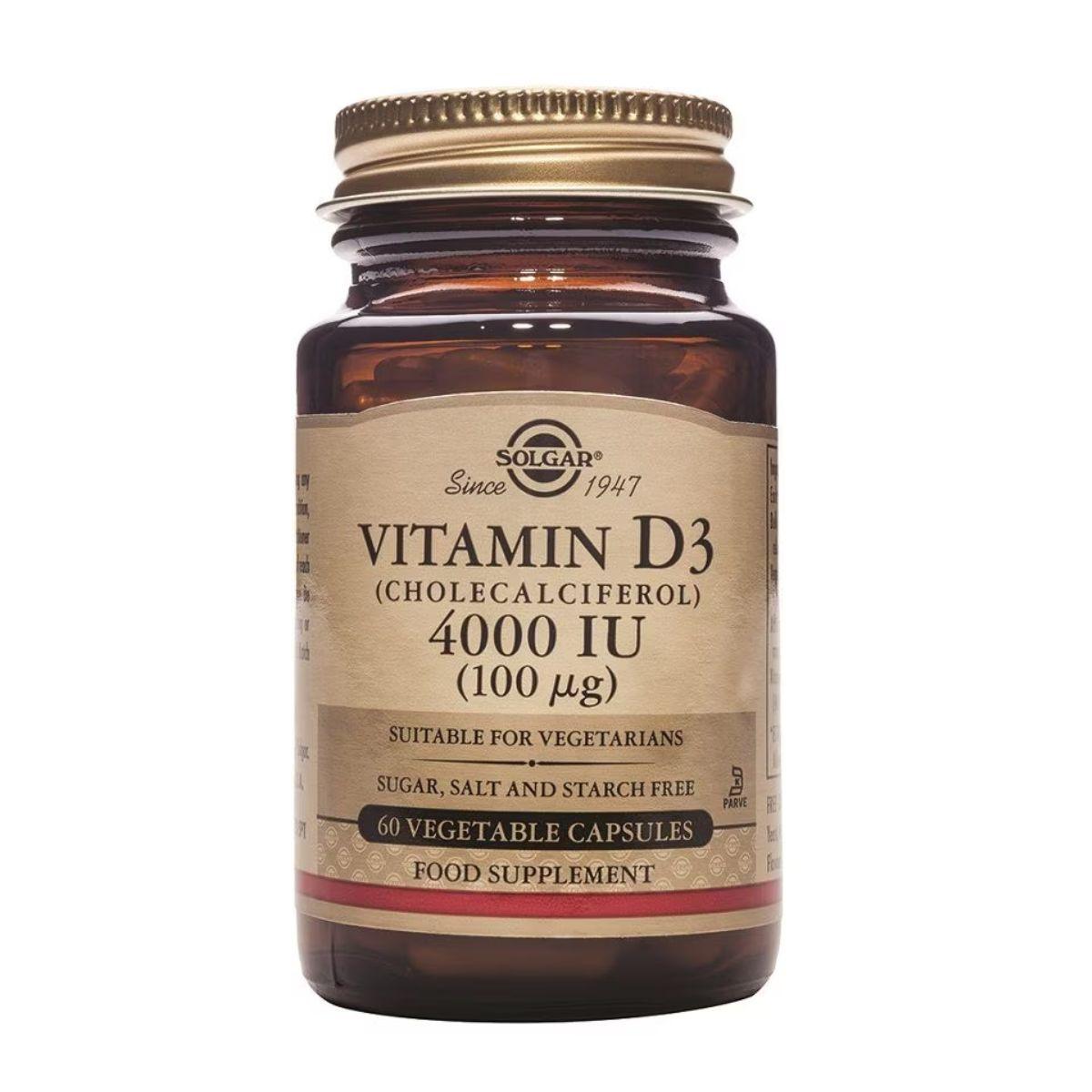 Vitamina D3 (Colecalciferol) 4000 UI (100 μg) 60 cápsulas vegetales Solgar