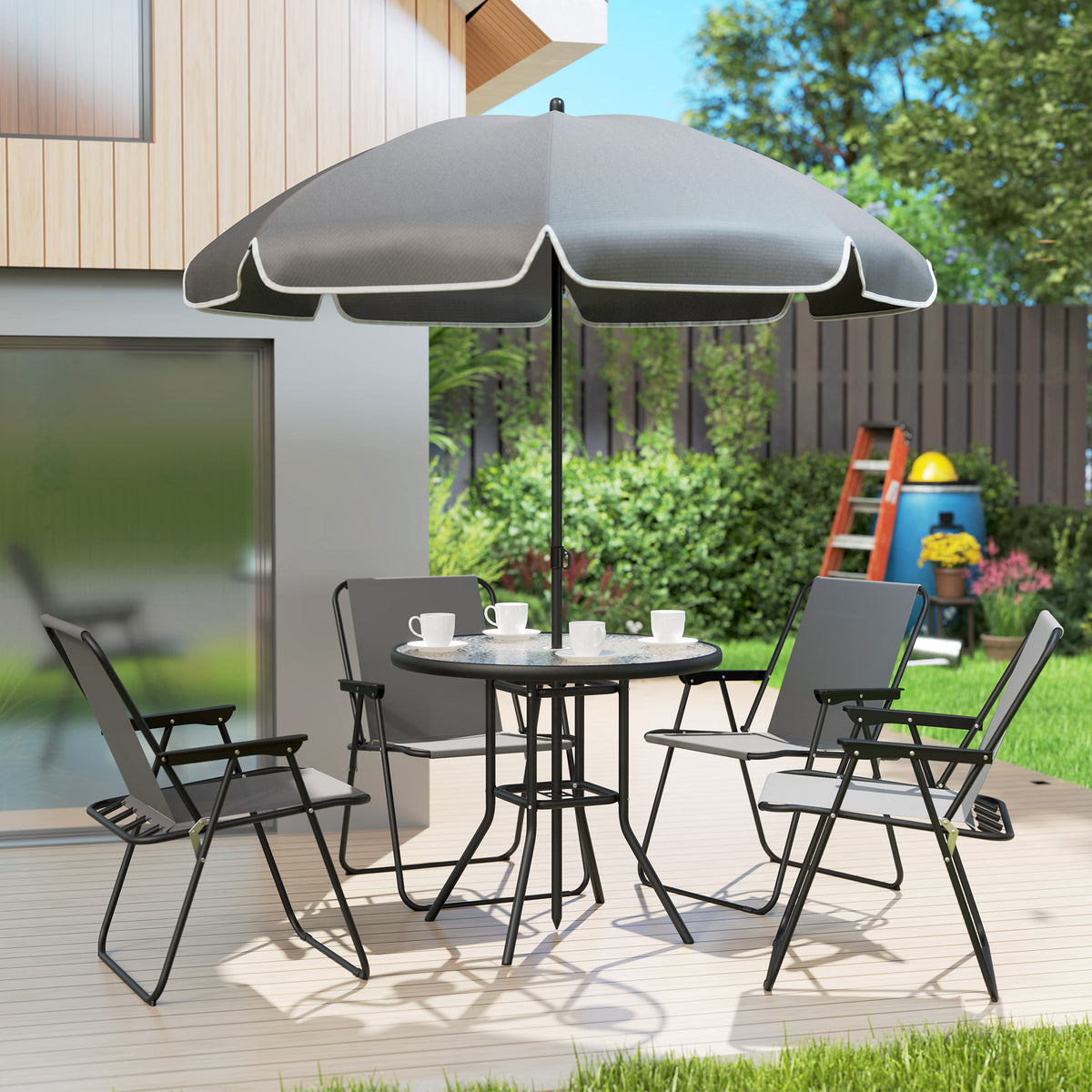 Conjunto De Jardín Outsunny Acero, Textilene Gris 80x80x70 Cm_4