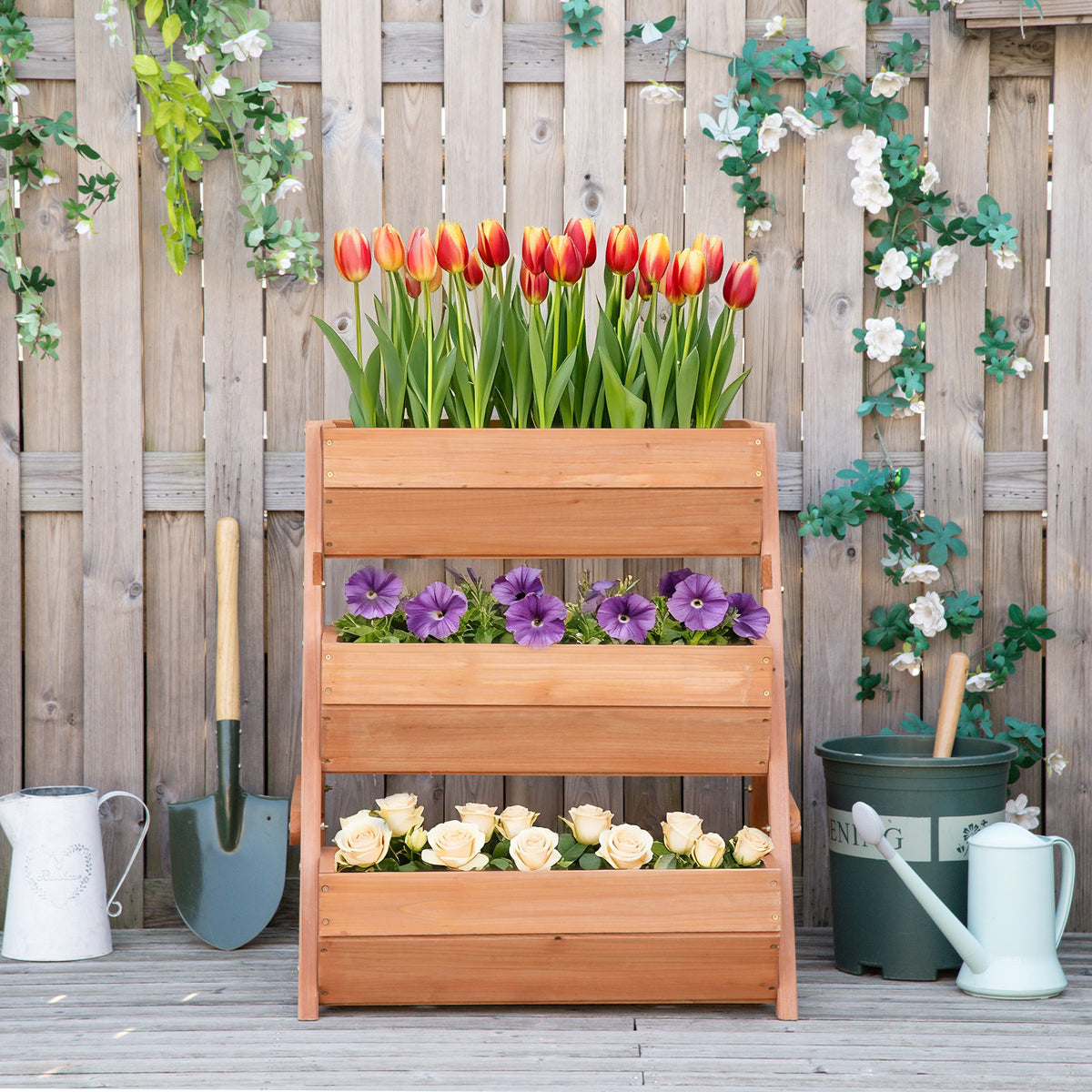 Jardinera Outsunny Madera De Abeto Marrón 65x75x76 Cm_4