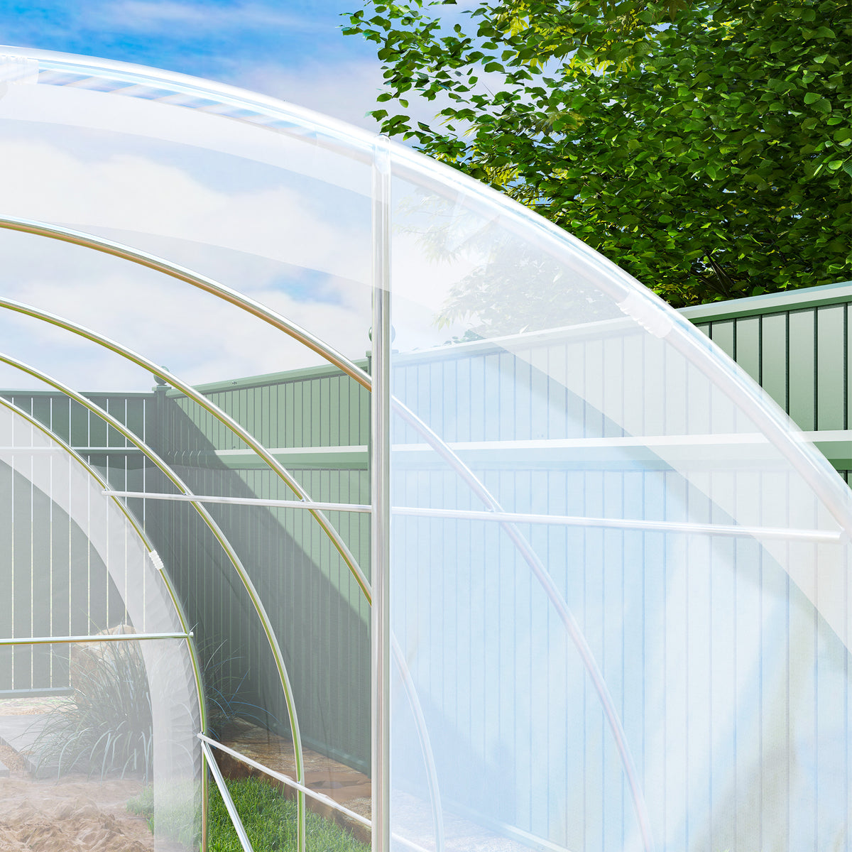 Invernadero De Túnel Outsunny Pe, Acero Galvanizado Transparente 395x295x195 Cm_4