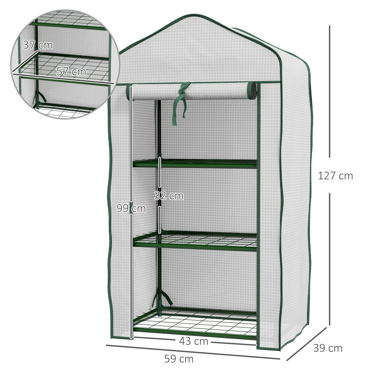 Invernadero De Jardín Outsunny Acero, Pe Blanco 59x39x127 Cm_2