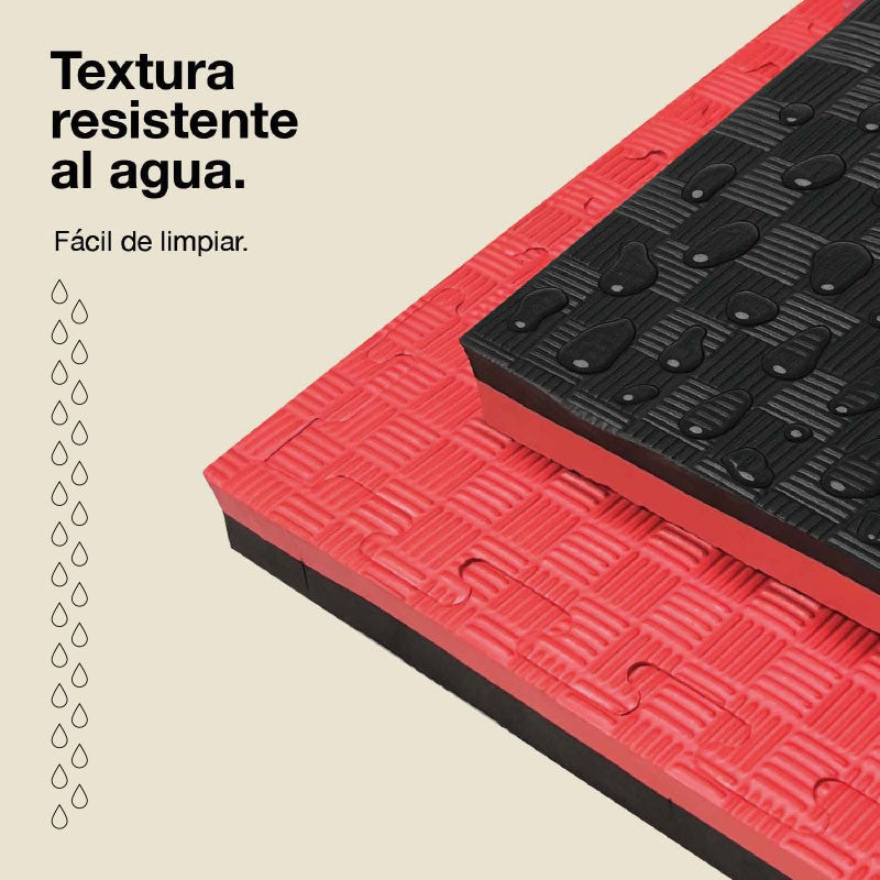 Tatami Puzzle 4cm 100x100cm, Pack 4 Unidades – Superficie 5 Líneas Negro/rojo Jowy_4