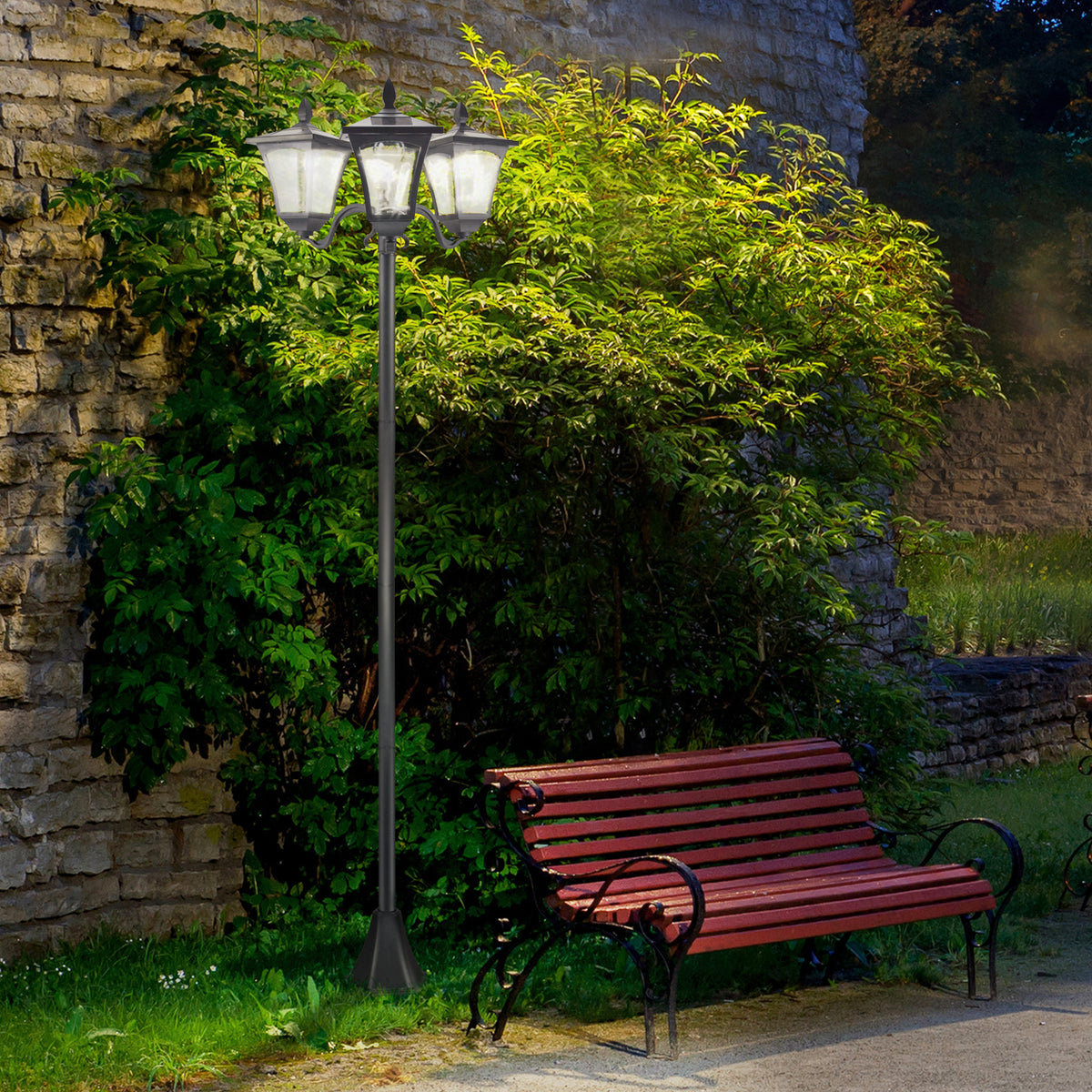 Farol Solar De Jardín Con 3 Luces Led Outsunny 51,5x47x182,5 Cm Negro_1