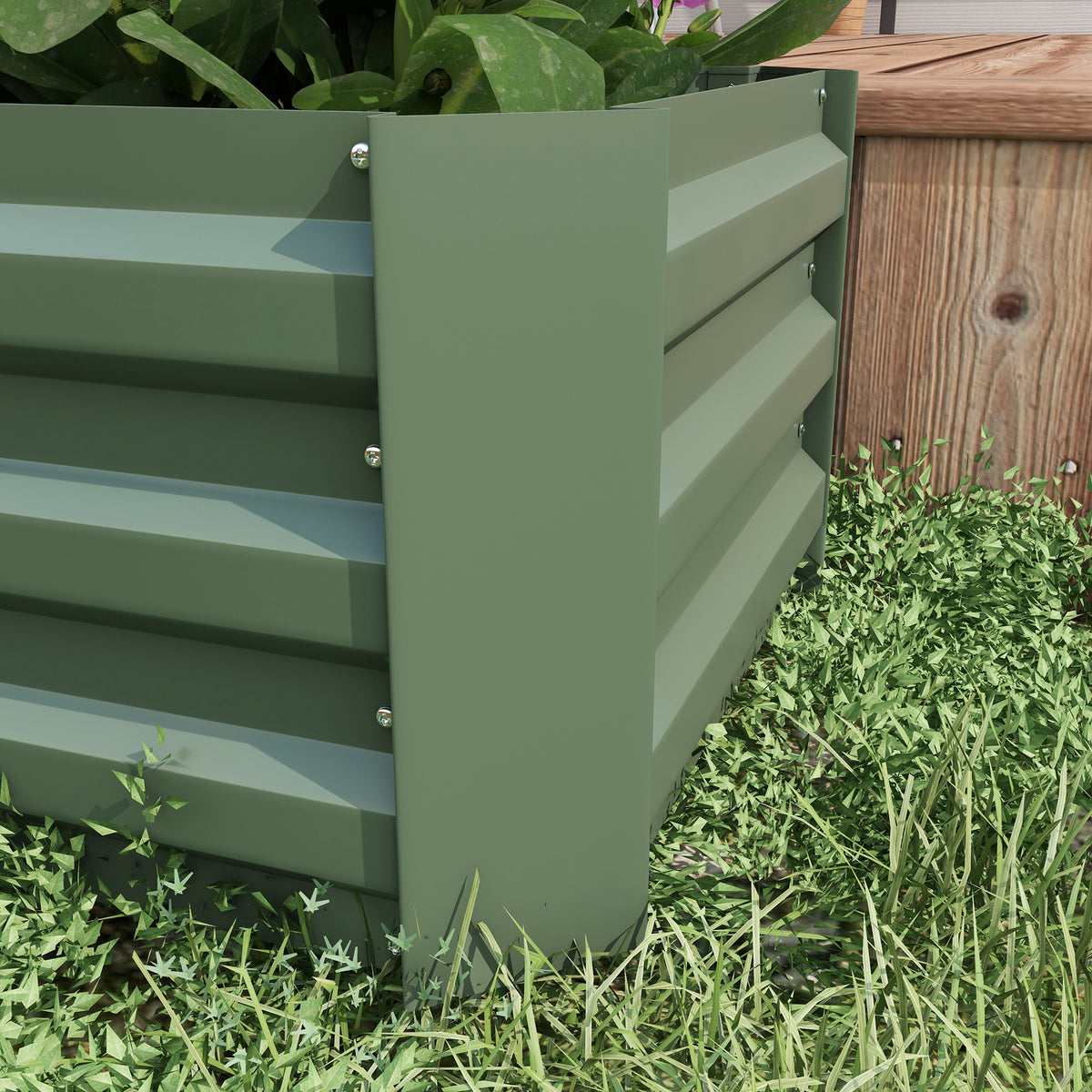 Jardineras Exterior Grandes Outsunny Acero Galvanizado Verde 100x50x30 Cm_3