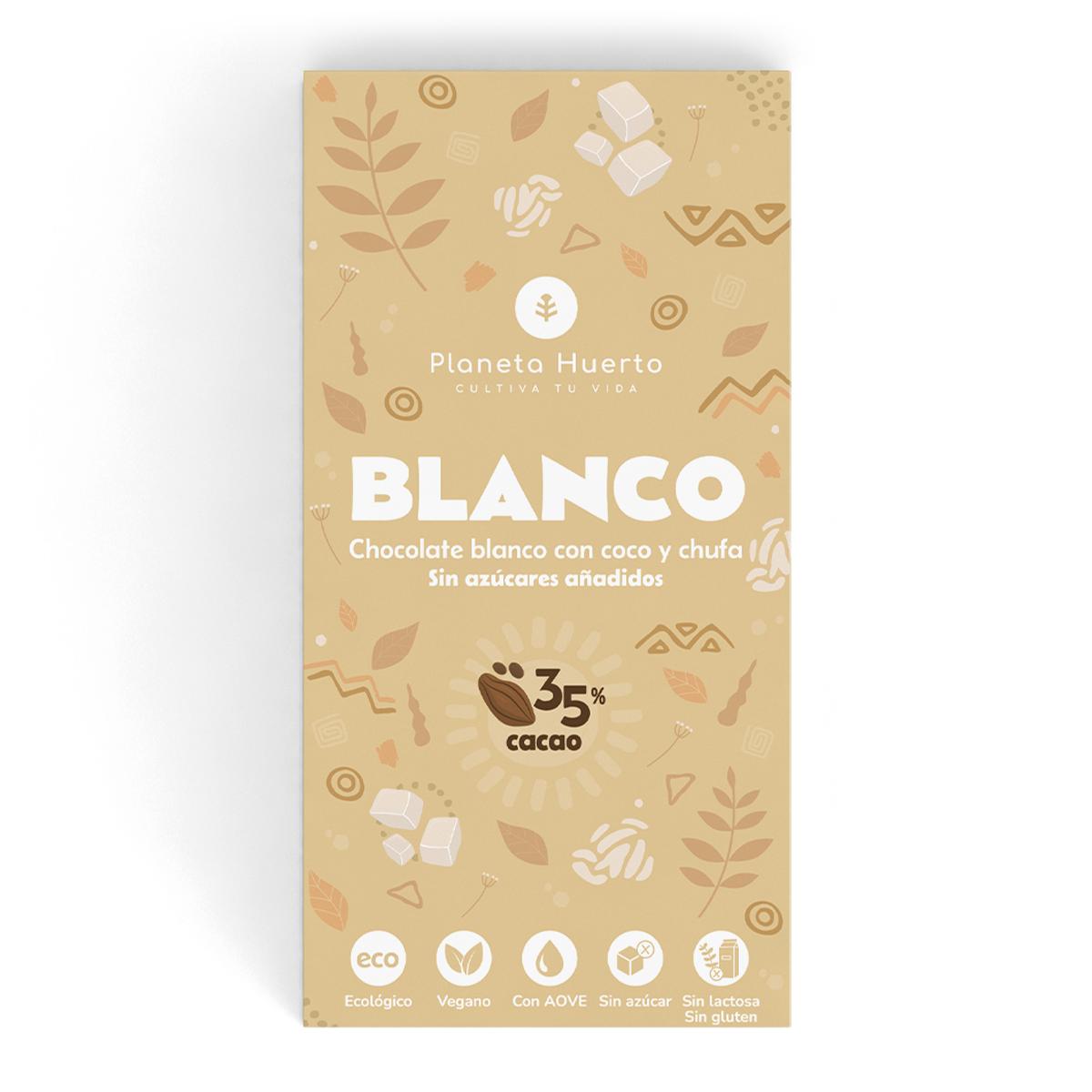 Tableta chocolate blanco vegano 35% sin azúcares añadidos Planeta Huerto 70 g
