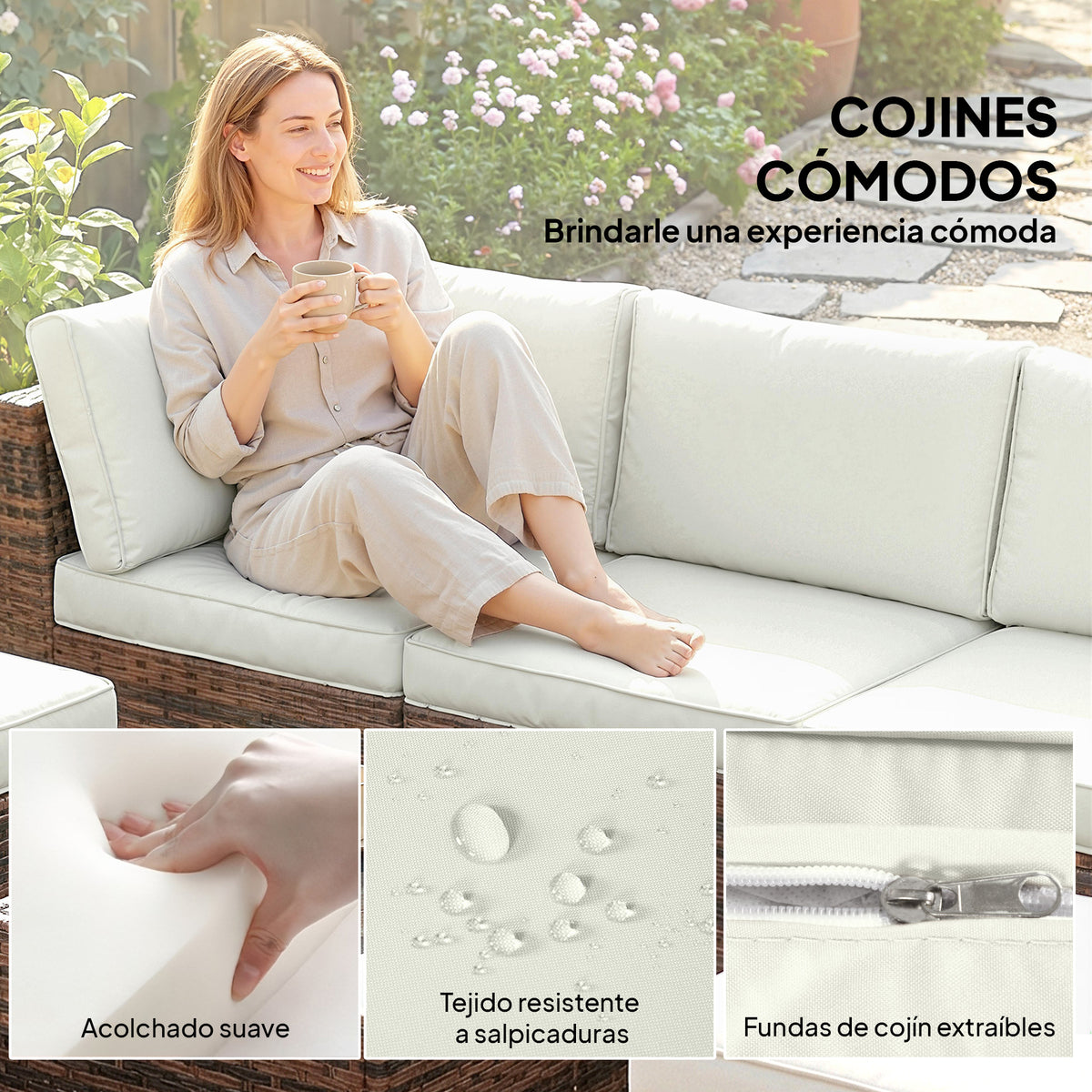 Conjunto De Jardín Outsunny Acero, Pe Marrón 200x200x63 Cm_5