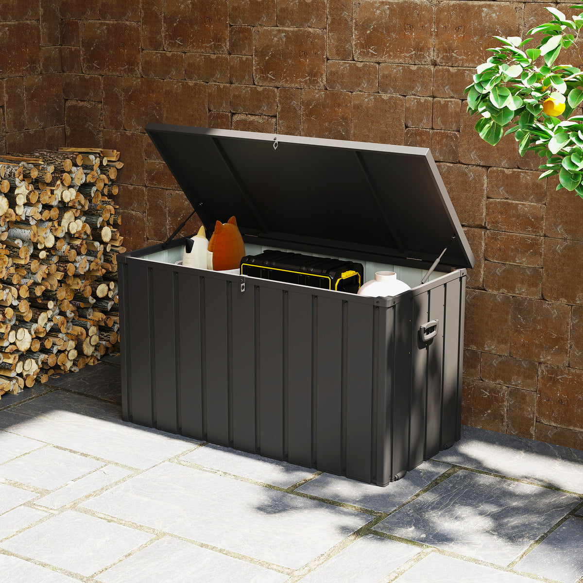 Baúl De Exterior Outsunny Acero, Pp Gris Oscuro 125.5x61.5x70 Cm_1