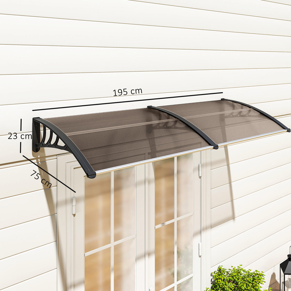 Marquesina Exterior Outsunny Policarbonato, Aluminio Marrón 195x75x23 Cm B70-047bn_2