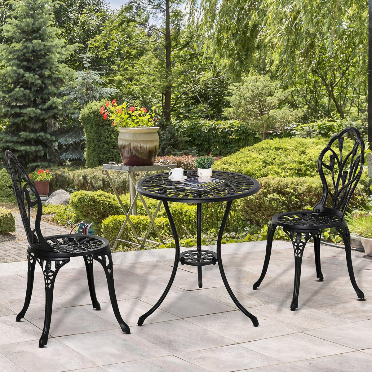 Conjunto De Bistró Outsunny Aluminio Negro 42.5x47.5x89 Cm_3