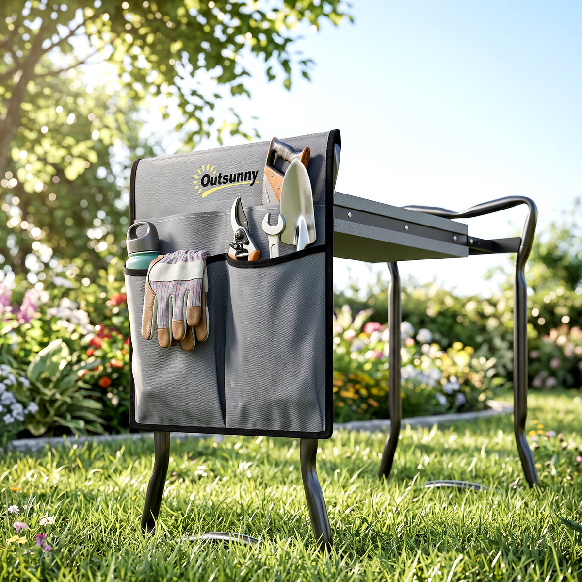 Taburete De Jardín Outsunny Acero, Eva Gris Y Negro 58x28x49 Cm 845-335v00gy_1
