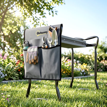 Taburete De Jardín Outsunny Acero, Eva Gris Y Negro 58x28x49 Cm 845-335v00gy_1