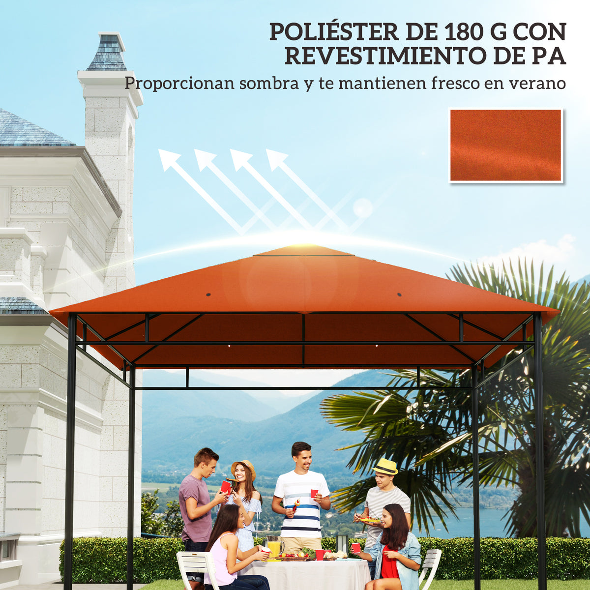 Techo De Repuesto Para Cenador De Jardín Outsunny 298x295 Cm Naranja_5