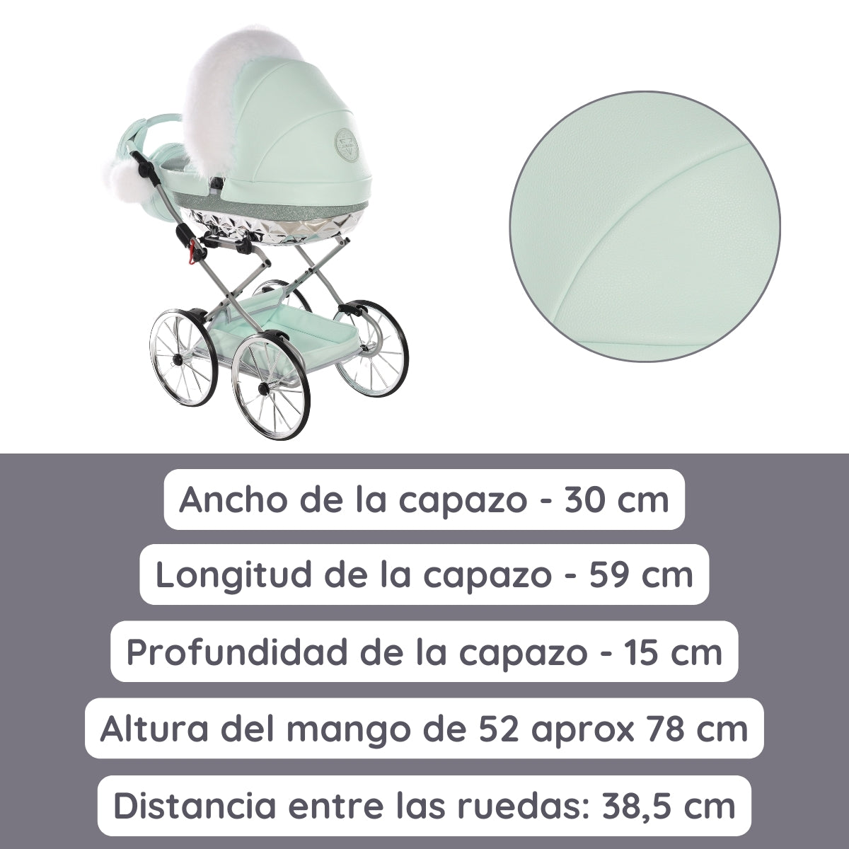 Carro De Muñecas Hand Craft Glitter Satin Classic Mint / Silver_4