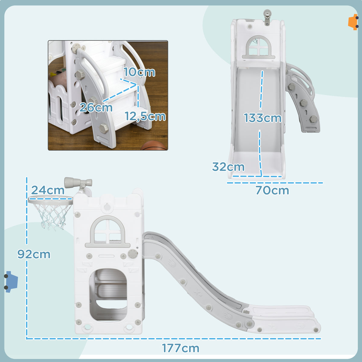 Tobogán Infantil Aiyaplay Hdpe, Pp Blanco Y Gris 70x177x92 Cm 331-052v00gy_2