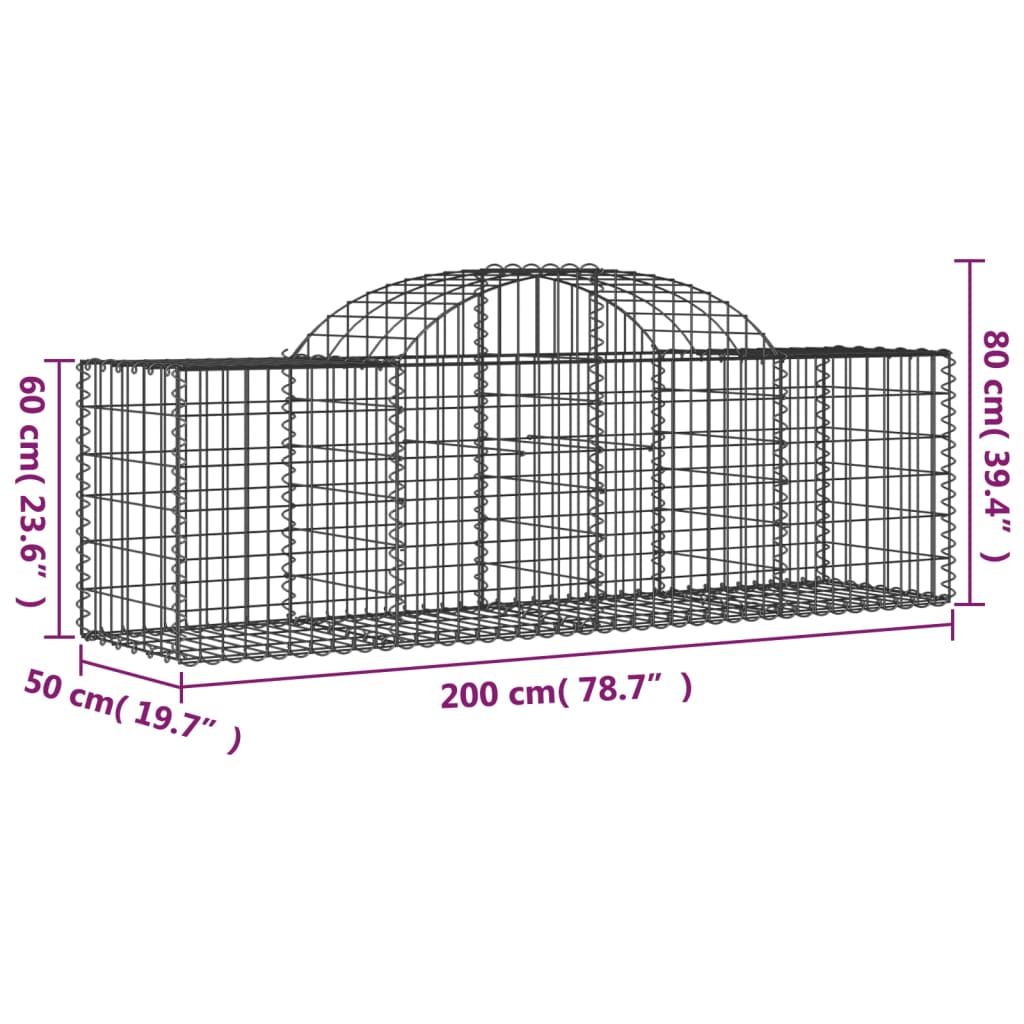 Cestas Gaviones 2 Uds Forma De Arco Hierro 200x50x60/80 Cm_5