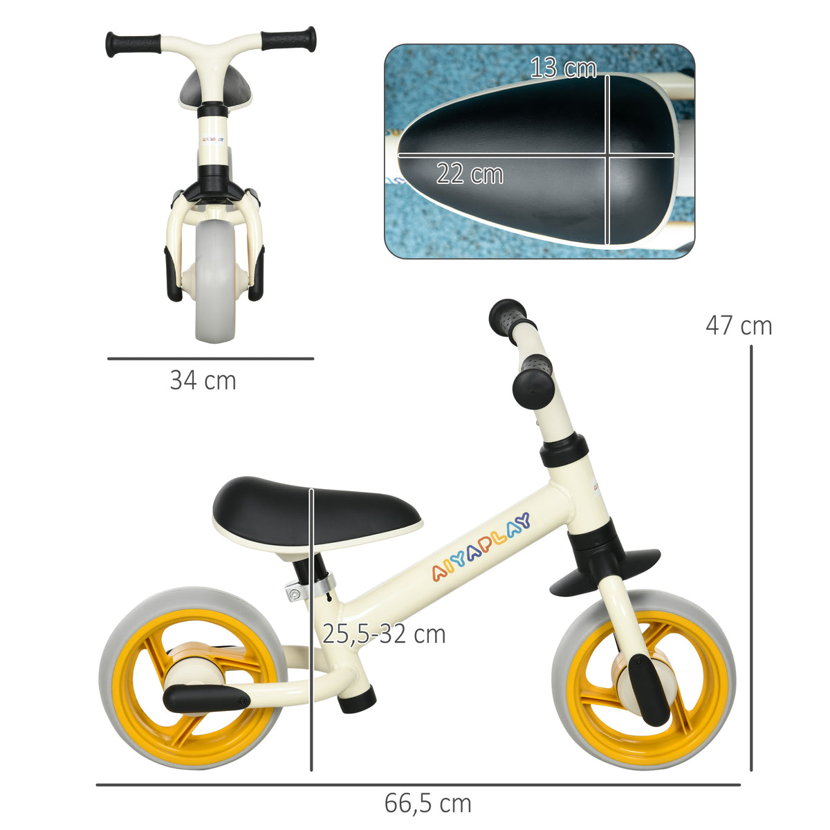 Bicicleta Sin Pedales Aiyaplay Acero, Pu Blanco Crema 66.5x34x47 Cm_2