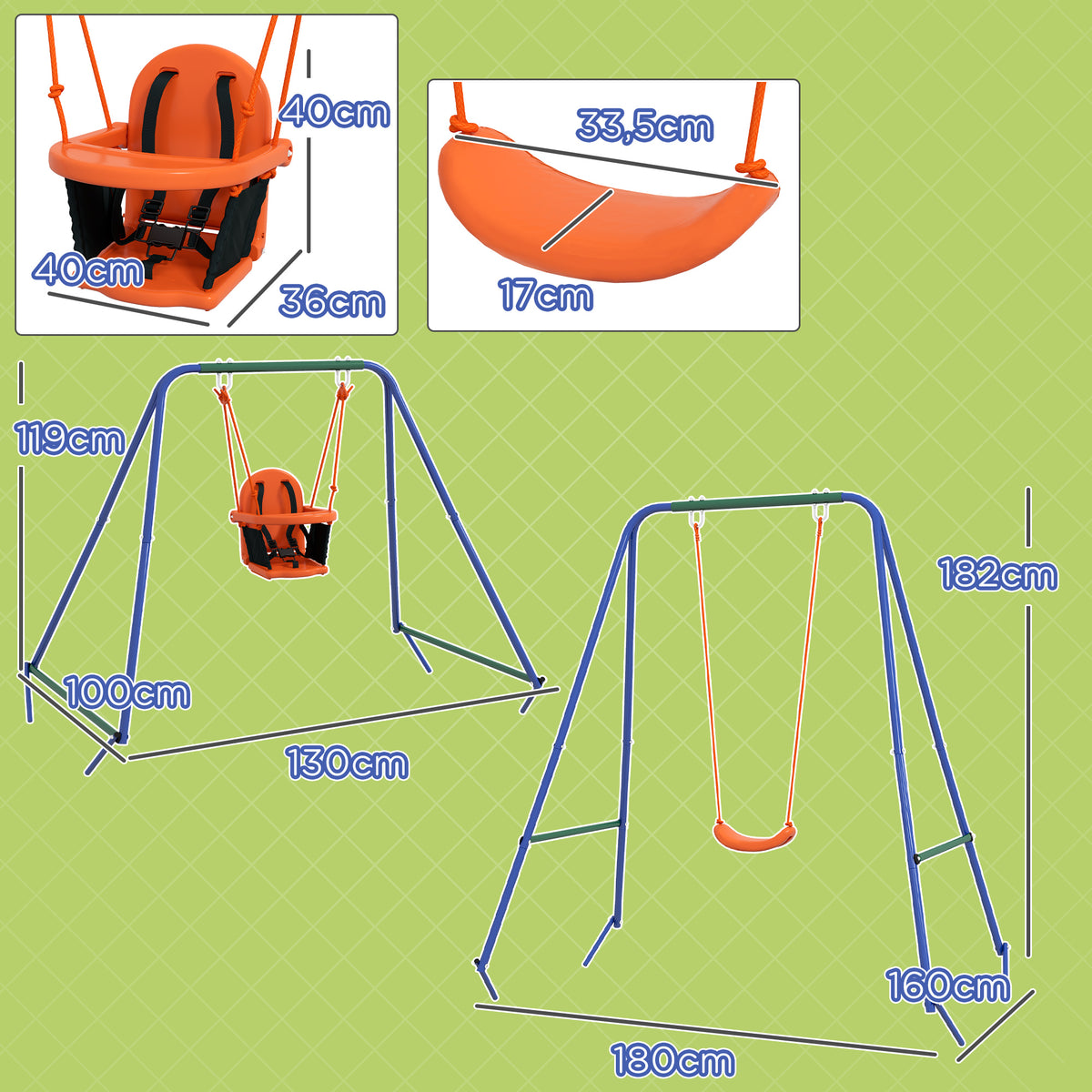 Columpio Infantil Outsunny Metal, Pe Naranja 180x160x182 Cm_2