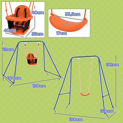 Columpio Infantil Outsunny Metal, Pe Naranja 180x160x182 Cm_2