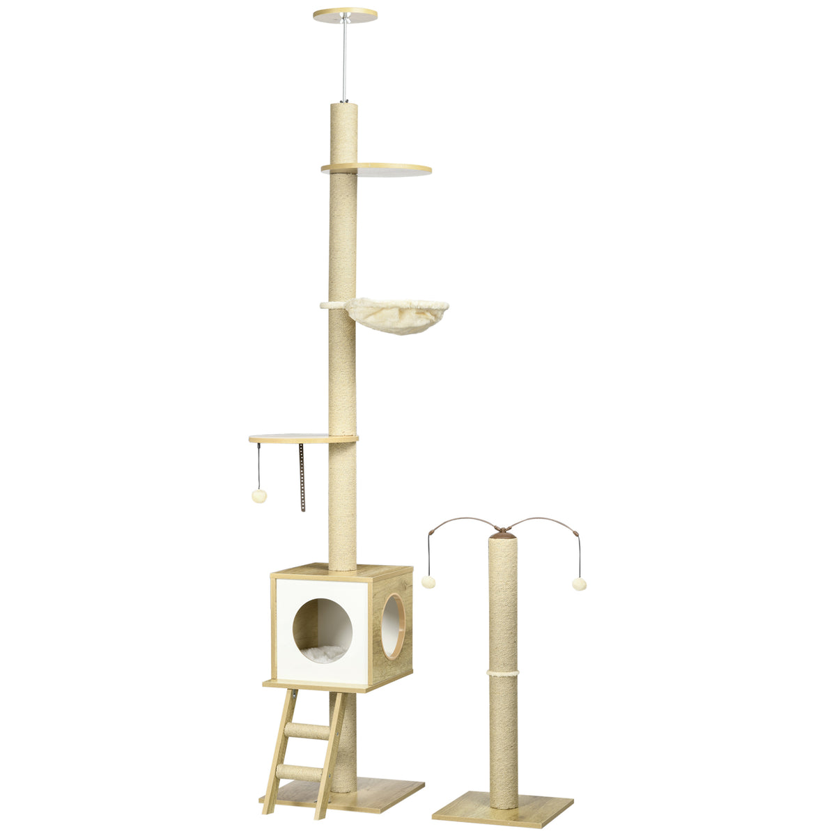 Pawhut Árbol Para Gatos Del Suelo Al Techo 220-260cm Con Altura Ajustable Caseta_1