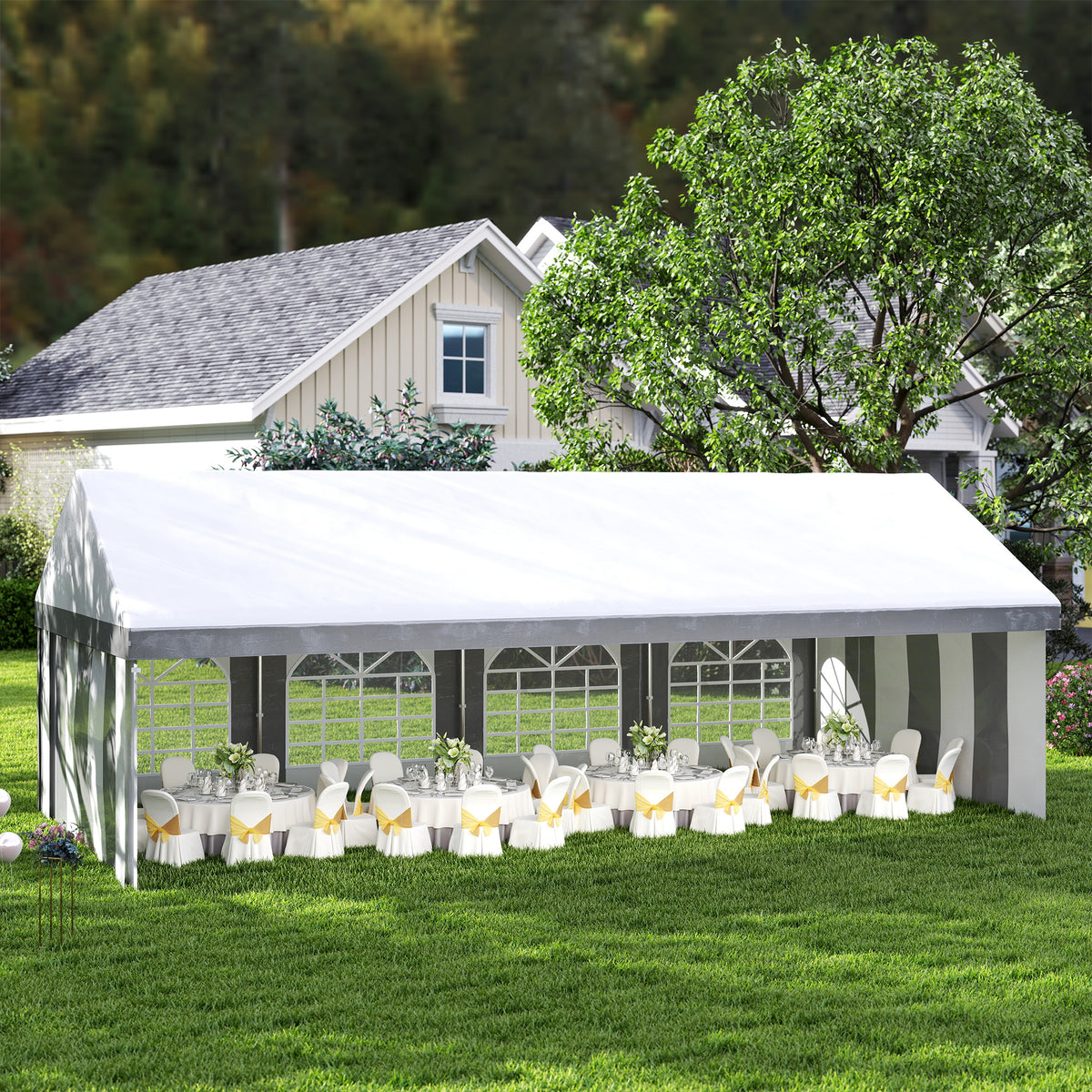 Carpa Para Fiesta Outsunny Acero, Pe Gris Y Blanco 797x397x310 Cm_1
