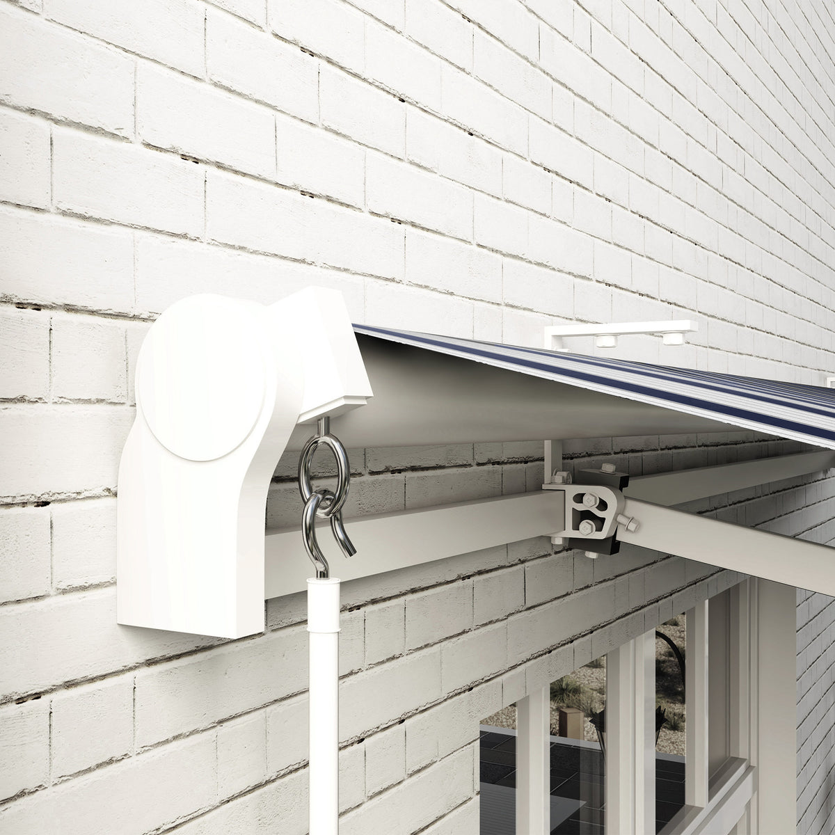 Toldo Manual Retráctil Outsunny Aluminio, Poliéster Azul Y Blanco 395x245x151.5 Cm_4