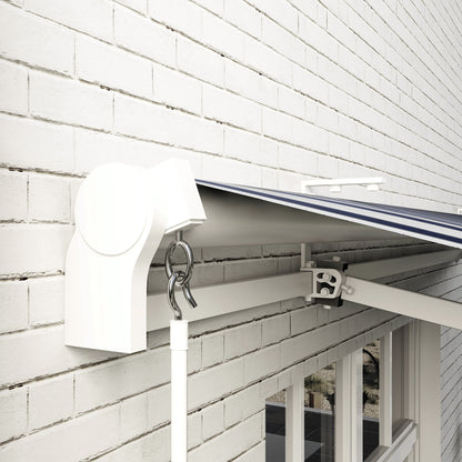 Toldo Manual Retráctil Outsunny Aluminio, Poliéster Azul Y Blanco 395x245x151.5 Cm_4