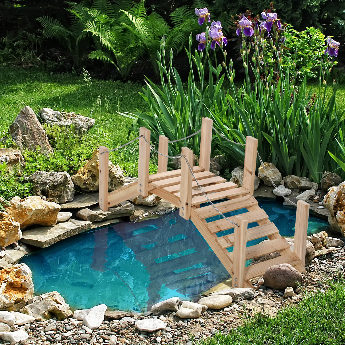 Puente De Jardín Outsunny Madera De Abeto Madera Natural 100x32x48 Cm_1