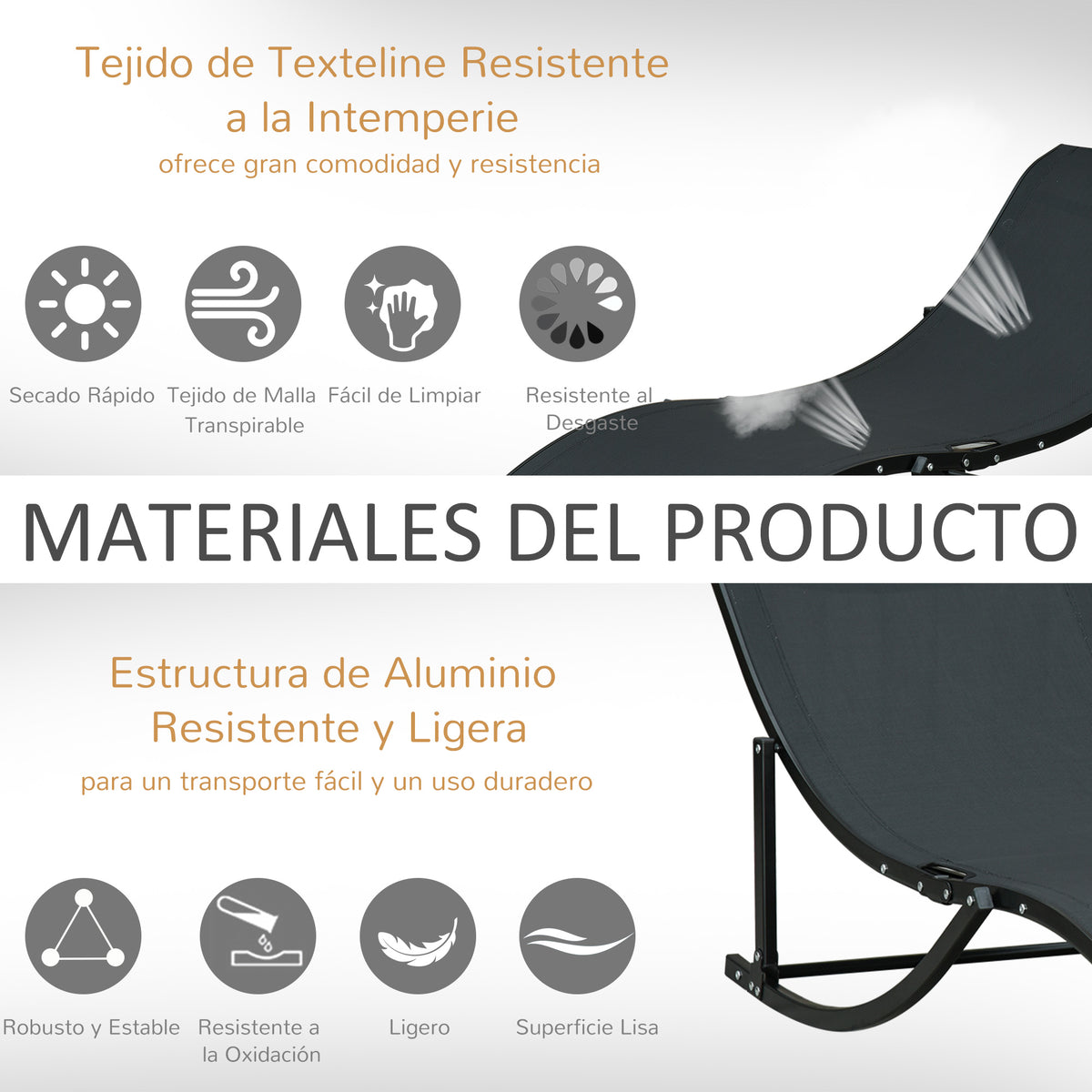 2 Tumbonas Plegables De Jardín Aluminio Outsunny 165x61x63 Cm Negro_5