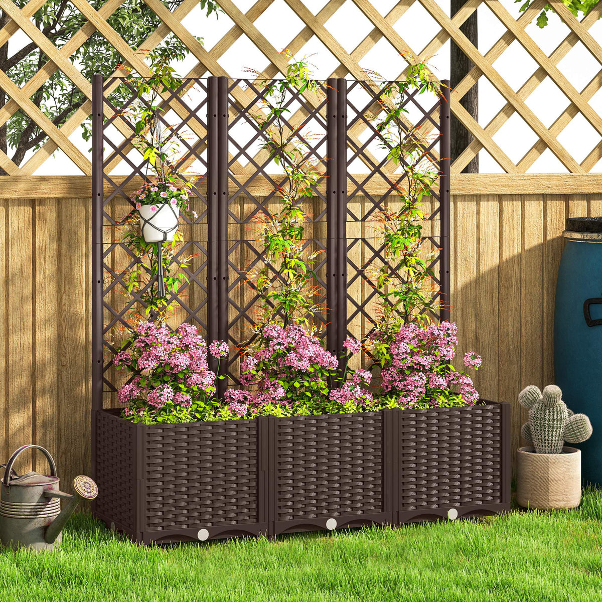 Jardinera Con Enrejado Outsunny Pp Marrón 120x40x135 Cm_4