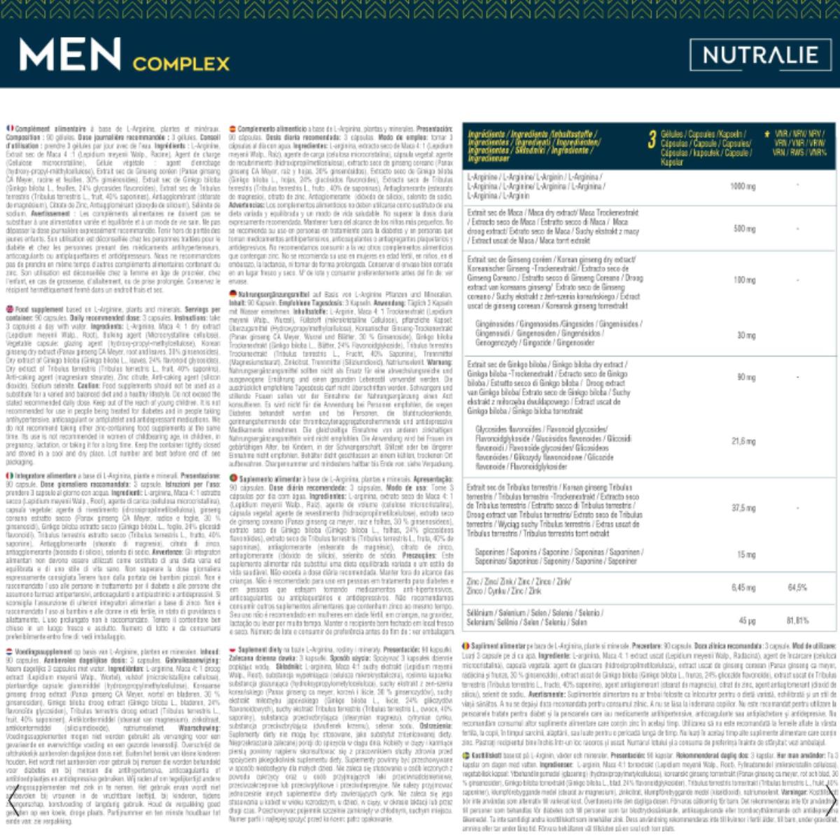 Men Complex con Zinc + Maca y Ginko Biloba Nutralie 90 cápsulas