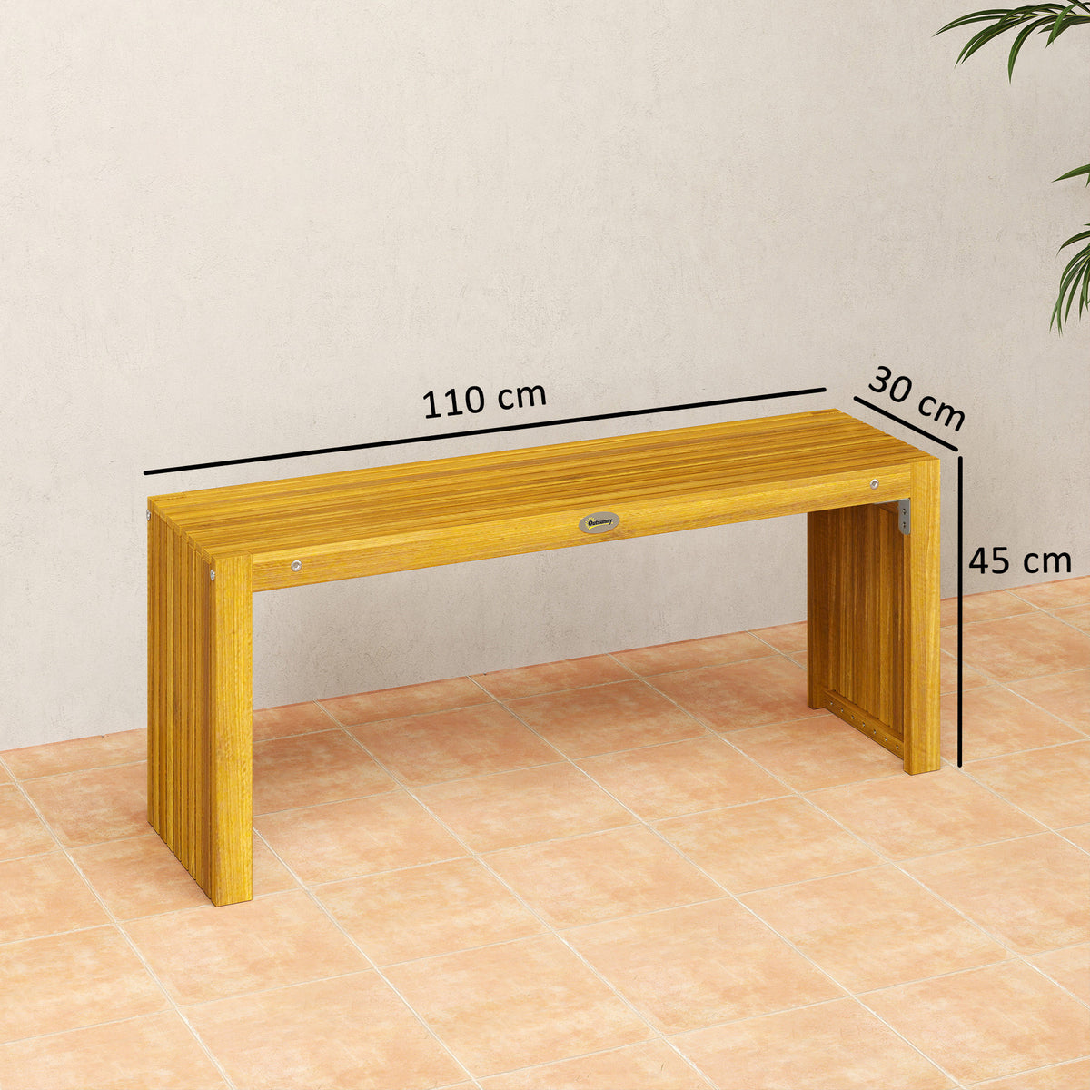 Banco De Jardín Outsunny Madera De Acacia Madera Natural 110x30x45 Cm_2