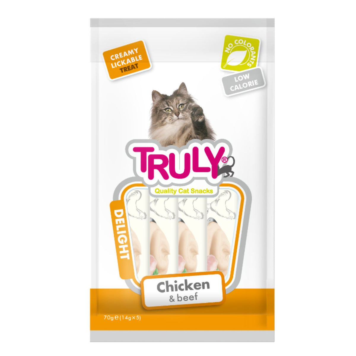 Stick De Crema Para Gato De Pollo Y Buey Truly 12 Bolsas X 70 Gr (12 X 5 Sticks)_0