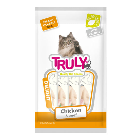 Stick De Crema Para Gato De Pollo Y Buey Truly 12 Bolsas X 70 Gr (12 X 5 Sticks)_0